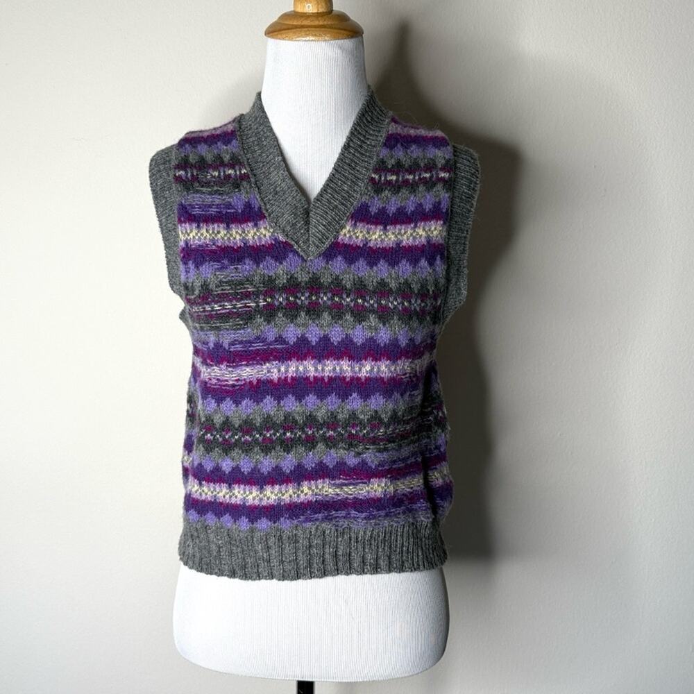 Acne Studio Gray and Purple Korina Fair Isle Sweater Vest - Picture 2 of 9